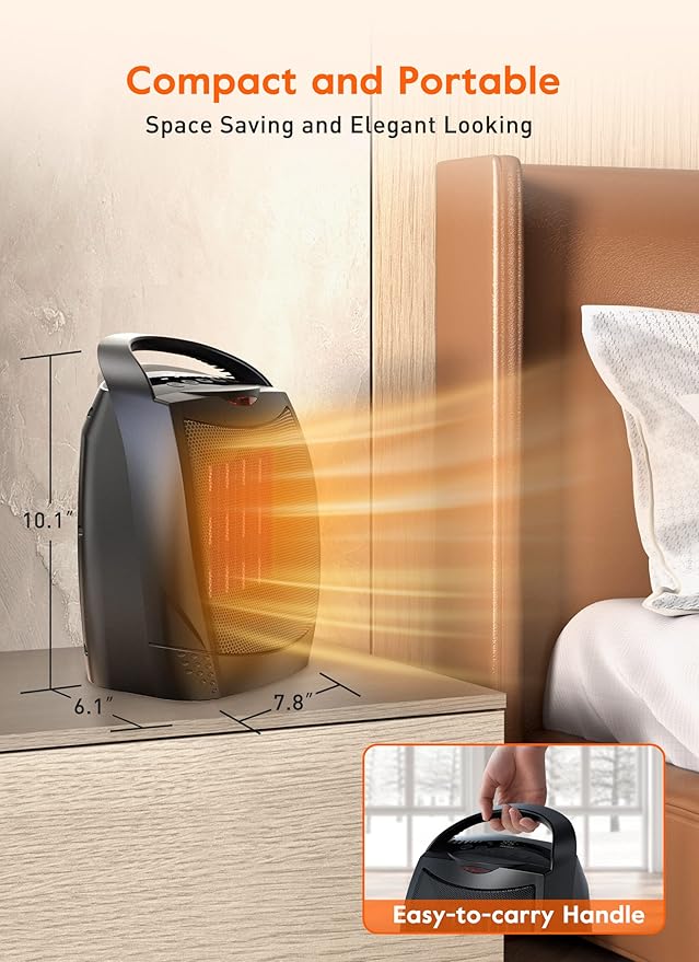 GiveBest Digital Space Heater, 1500W/750W Portable ETL Listed Electric Heater with 4 Modes, 1s heating,Timer, Overheating & Tip-Over Protection, Portable Heater for Indoor use-Ruum Studio Home