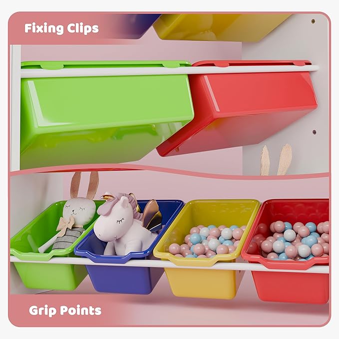 Xilingol Kids Toy Storage Organizer W/8 Removable Toy Bins, 4-Tier Toy Organizers W/6 Storage Cubbies, Kid Bookshelf and Toy Storage for Playroom, Bedroom, Kids Room, Classroom-Ruum Studio Home