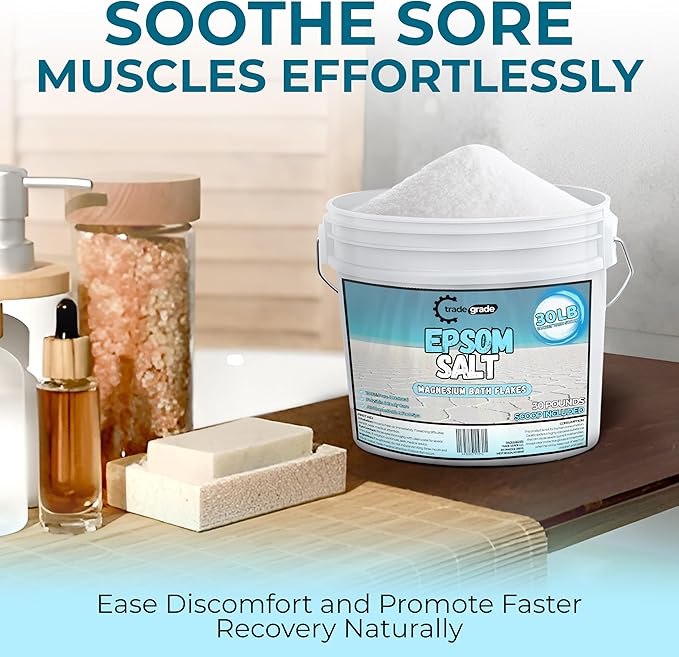 Epsom Salt Bath Soak 30 lb Bucket – Unscented, Pure Epsom Salt Bulk Crystals, Magnesium Sulfate for Full Body or Foot Soaks, Resealable Container with Scoop for Home Bath Use-Ruum Studio Home