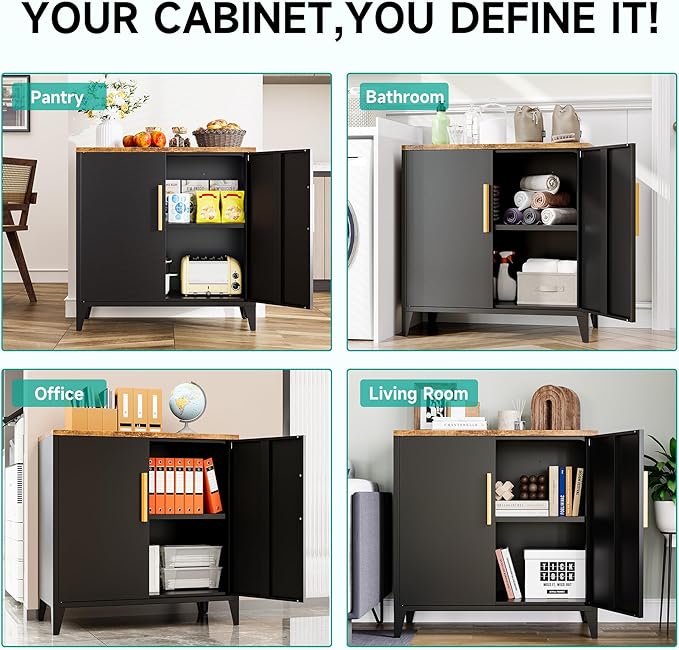 SISESOL Black Storage Cabinet with Doors and Shelves,30 inch Pantry Cabinet Sideboard with Leg,Small Accent Cabinets with Storage,Side Floor Cabinets for Home,Kitchen,Coffee Bar,Dining/Living Room-Ruum Studio Home