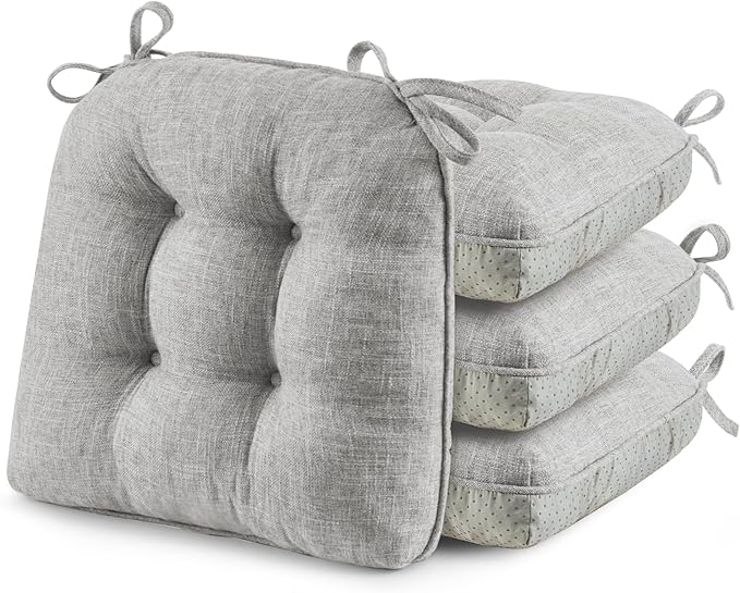 puredown® Chair Cushions for Dining Chairs, Tufted Memory Foam Chair Pads with Non-Slip Backing, Kitchen Seat Cushions with Ties, Washable Seat Pad Set of 4, 15.5" x 15.5" x 4", Light Grey-Ruum Studio Home