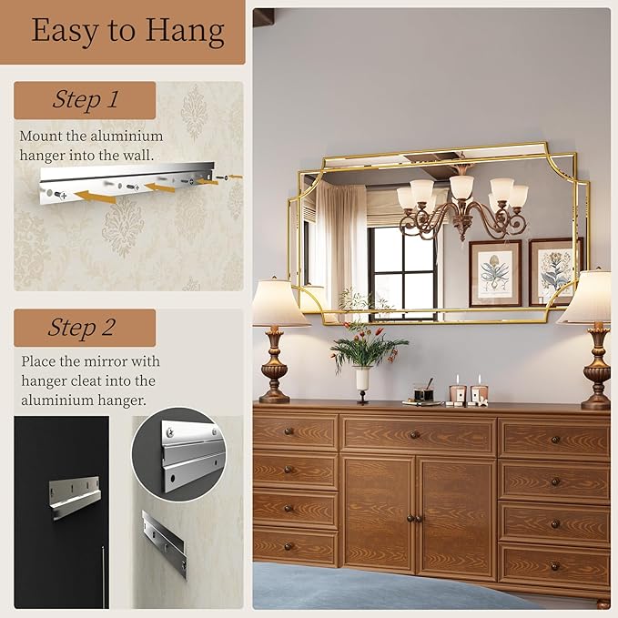 Kelly Miller 28"x50" Large Gold Mirror for Wall, Modern Elegant Decorative Mirror Rectangular Vanity Mirror Beveled for Bathroom Living Room Bedroom Farmhouse Fireplace Entryway Hallway-Ruum Studio Home