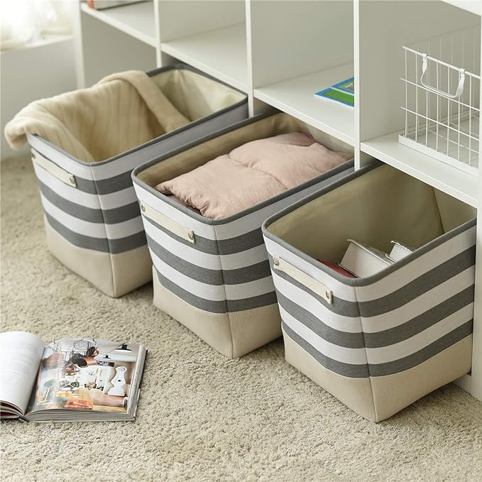 TheWarmHome Extra Large Cube Storage Bins Baskets for Organizing, Sturdy Fabric Storage Basket Cube W/Handles, Decorative Foldable Storage Baskets for Shelves Closet Nursery Toy (3 Pack 16×12×12inch)-Ruum Studio Home