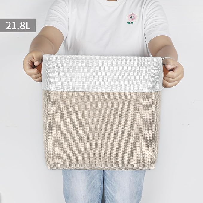Collapsible Fabric Storage Cubes 11x11 Cube Storage Bins, 4 Pack Closet Baskets Box with Handles for Organizing, Shelf, Toys, Clothes, Home, Office, Nursery (Beige&White)-Ruum Studio Home