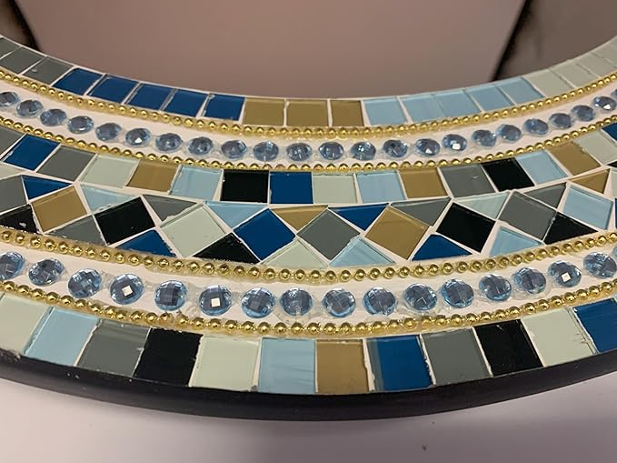Mosaic Mirror, Wall Art Décor – Handcrafted Decorative Wall Mirror, Light and Navy Blue, Brown, Gray, and Black Round Mosaic-Ruum Studio Home