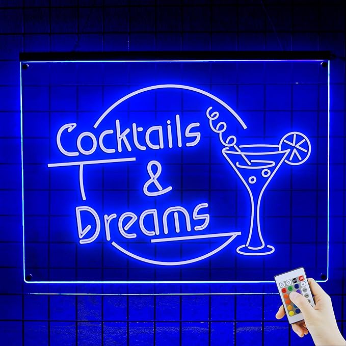Personalized Beer O'Clock Neon Sign, Custom Wall Sign for Home Bar, Man Cave, Pub, Game Room, LED Beer Light Decor (Cocktail Bar 02)-Ruum Studio Home