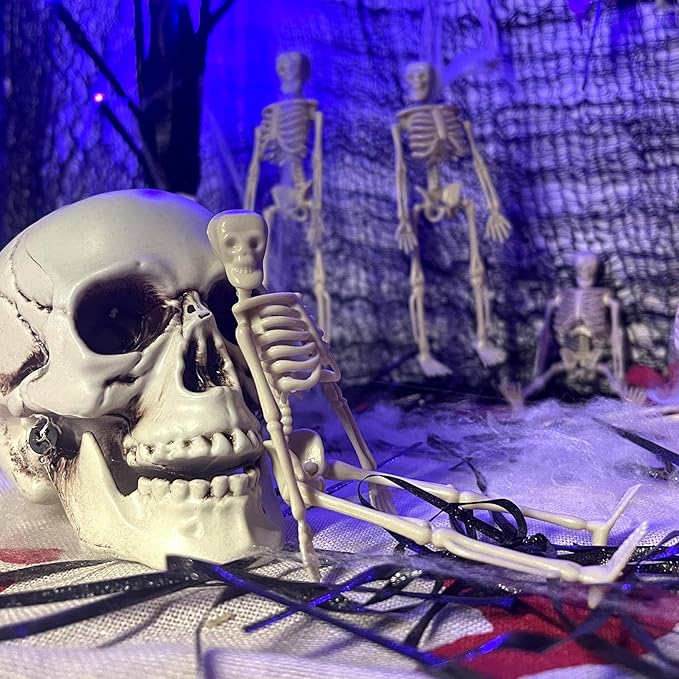 16 Pcs Halloween Mini Skeleton Figurine Decoration,6”Halloween posable Skeleton Decor,Small Plastic Skeleton Figure for Spooky Home Decor Haunted House Decorations Party Favors-Ruum Studio Home