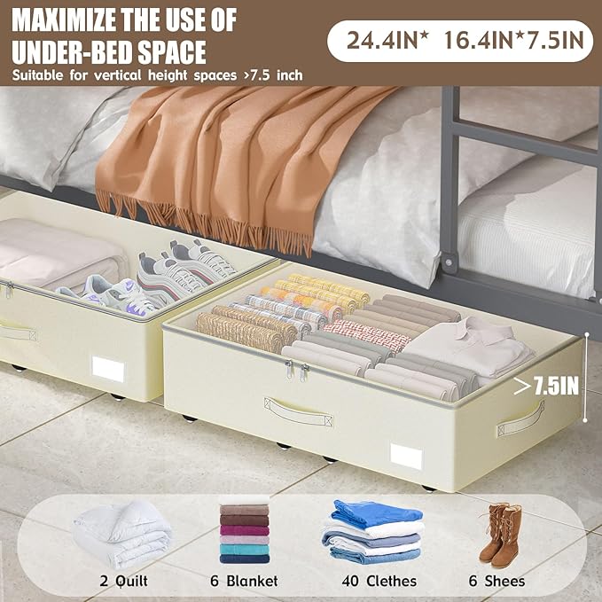 Under Bed Storage with Wheels, No Assemble Required 7.5 inches height Under Bed Storage bins,Large capacity Rolling Under bed Shoe Storage containers，dorm under bed storage drawers-Ruum Studio Home
