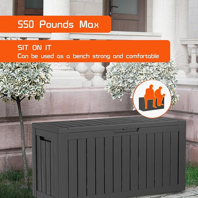 DRATO 80 Gallon Deck Box, Outdoor Storage Box for Patio Furniture, Patio Cushions, Gardening Tools, Pool Supplies 480lbs Weight Capacity,Waterproof Resin Storage Boxes-Ruum Studio Home