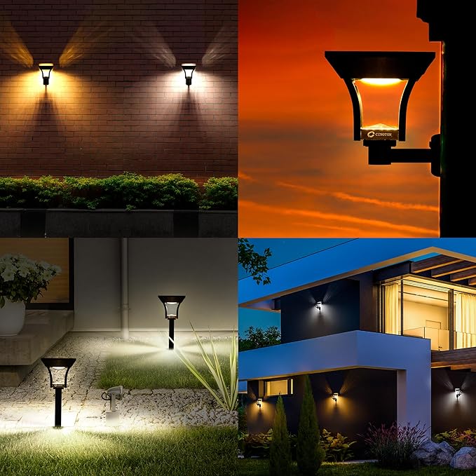 CINOTON 2-in-1 Solar Pathway Lights Outdoor with 4 Lighting Modes, IP65 Waterproof LED Solar Powered Wall Lights for Garden Yard Patio Lawn Porch Walkway Backyard Driveway, Warm & Cold White 4 Pack-Ruum Studio Home