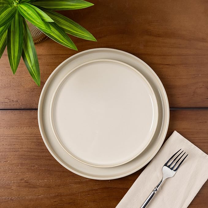 GBHOME Ceramic Dinnerware Sets for 4, 12 Pieces Stoneware Plates and Bowls Sets, Scratch Resistant Dishes, Dishwasher & Microwave Safe, Reactive Glaze-Vanilla color-Ruum Studio Home