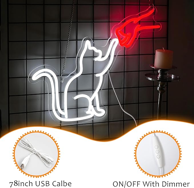LISIGNVE Cat Handshake Neon Sign Human Beings and Animals Neon Light for Wall USB Light Up Sign Cat Led Sign for Pet Shop Bedroom School Museum Zoo (16.5”*12.6”)-Ruum Studio Home