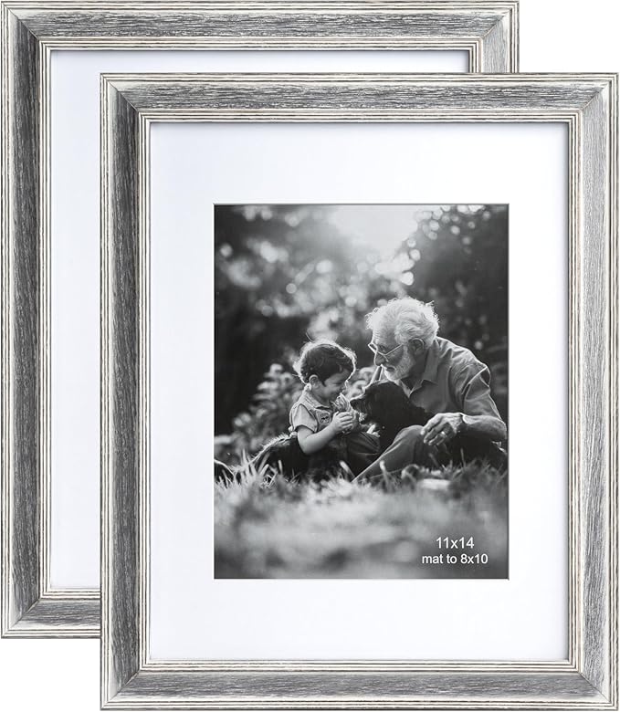 Yaetm 11x14 Rustic White Wood Picture Frame with Mat for 8x10, Weathered Solid Wood Frame with Real Glass, Distressed White Wooden Photo Frames 11 x 14 for Tabletop & Wall Mount, 2 Pack-Ruum Studio Home
