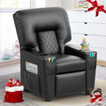 Kids Recliner Chair, Leather Push Back Kids Reclining Chair with Cup Holders & Side Pockets, Safety Adjustable Footrest Toddler Recliner for Age 3+, Kid Recliners for Girls Boys, Black-Ruum Studio Home