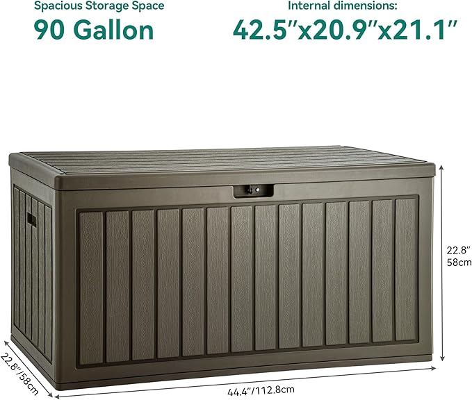 YITAHOME 90 Gallon Double-Wall Deck Box with Side Handles, Outdoor Large Storage for Patio Furniture Cushions, Garden Pool Accessories, Water Resistant & Lockable-Ruum Studio Home