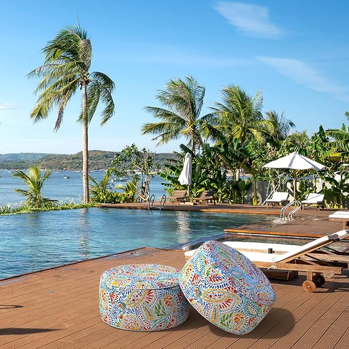 LVTXIII Indoor/Outdoor Inflatable Ottoman, D31 x H14 Inch Large Round Ottoman, All Weather Foot Rest Stool, Portable Footrest for Patio, Garden, Camping and Home - Paisley Multi-Ruum Studio Home