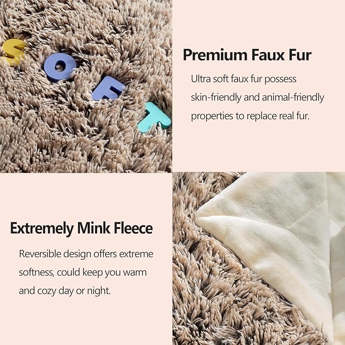 GONAAP Fuzzy Faux Fur Throw Blanket Queen Size Frosty Brown Super Soft Cozy Plush Fuzzy Shaggy Blanket for Couch Sofa Bed (Frosty Brown, Queen(90"x90"))-Ruum Studio Home