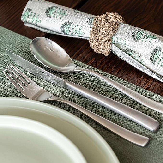 over&back 20pc Curved Flatware Cutlery Set - Comes with 4 Dinner Forks, 4 Salad Forks, 4 Dinner Knives, 4 Dinner Spoons, and 4 Teaspoons - 18/8 Stainless Steel - Dishwasher-Safe - Brushed Stainless-Ruum Studio Home