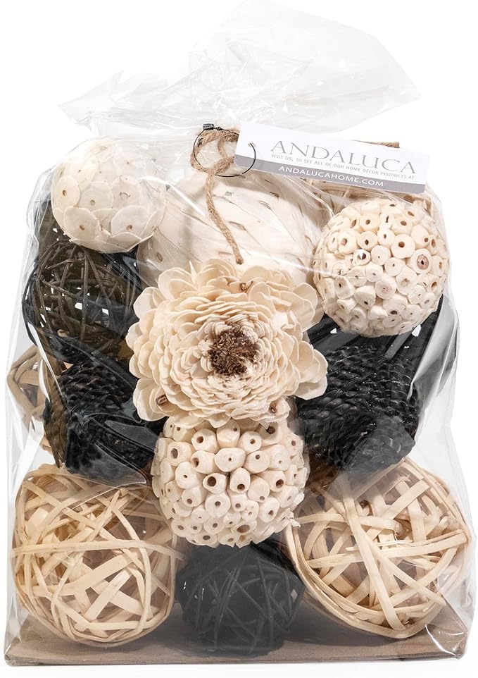 ANDALUCA Black & White Decorative Balls Bowl Filler Bag with Orbs, Balls (Black)-Ruum Studio Home