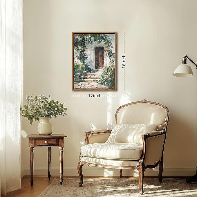 Floating Framed Canvas Vintage Wall Art, Rustic Cottage Spring Garden Oil Paintings Print, Country Floral Pictures Wall Decor for Living Room Bedroom Office Home Decor 12x16 inch-Ruum Studio Home