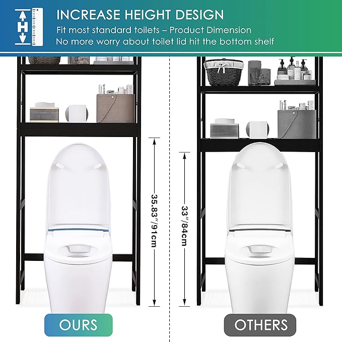 SMIBUY Bathroom Storage Shelf, Bamboo Over-The-Toilet Organizer Rack, Freestanding Toilet Space Saver with 3-Tier Adjustable Shelves (Black)-Ruum Studio Home