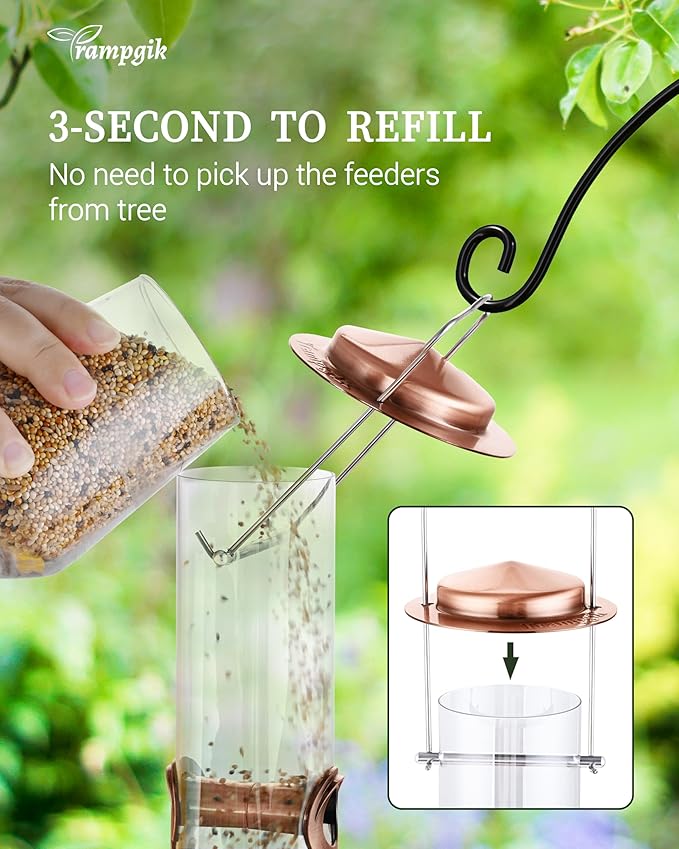 Metal Tube Bird Feeders for Outdoors Hanging,Finch Feeders for Outside,All Metal Brushed Copper Finishing,14 Inch 6 Port (Seed is not Included)-Ruum Studio Home