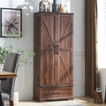 72‘’ Farmhouse Kitchen Pantry Cabinet with Drawer, Tall Storage Cabinet with 2 Barn Doors and Shelves, Versatile Large Rustic for Dining Room, Bathroom, Living Room, Laudry, Brown-Ruum Studio Home