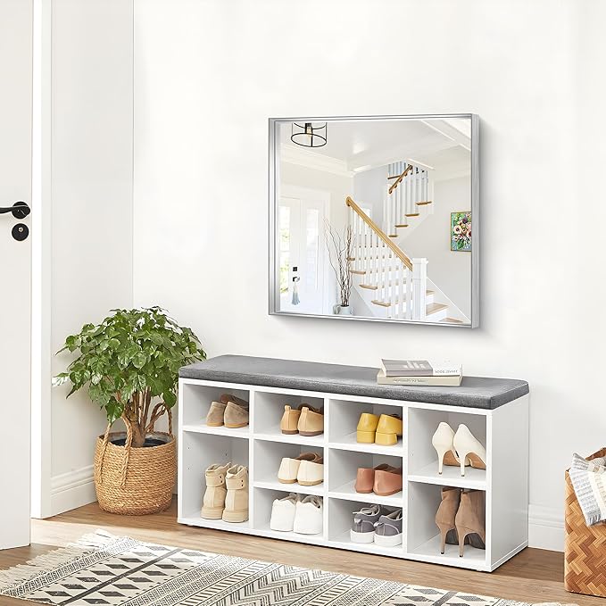 Silver Bathroom Mirror, 30x30 Inch Rectangular Framed Mirror, Large Wall Mounted Bathroom Vanity Mirror Over Sink for Bedroom,Restroom, Living Room, Hangs Vertically or Horizontally-Ruum Studio Home