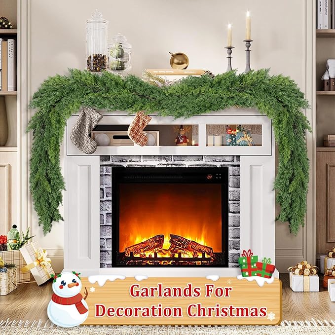 9 Ft Real Touch Christmas Garland Indoor with Pine Cone,Thick and Lush，Soft Bendable Mantle Garland Christmas, Lifelike Cedar Garland, Christmas Garland for Mantle,Indoor Christmas Decorations-Ruum Studio Home