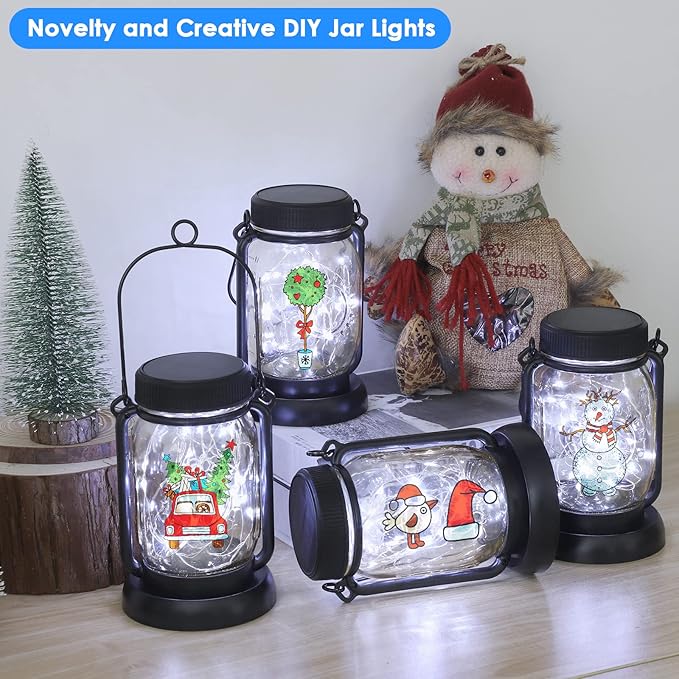 Mlambert Cool White 4 Pack Solar Hanging Mason Jar Lights with Stakes, Waterproof Decorative 30 LEDs Outdoor Solar Lantern Lamp Patio Garden Tree Yard-Ruum Studio Home