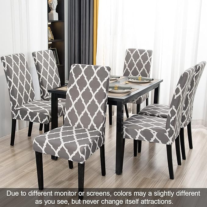 JQinHome Dining Room Chair Covers Set of 8, High Stretch Chair Slipcover Removable Washable Chair Seat Protector Cover for Home Party Hotel Wedding Ceremony (Grey White)-Ruum Studio Home