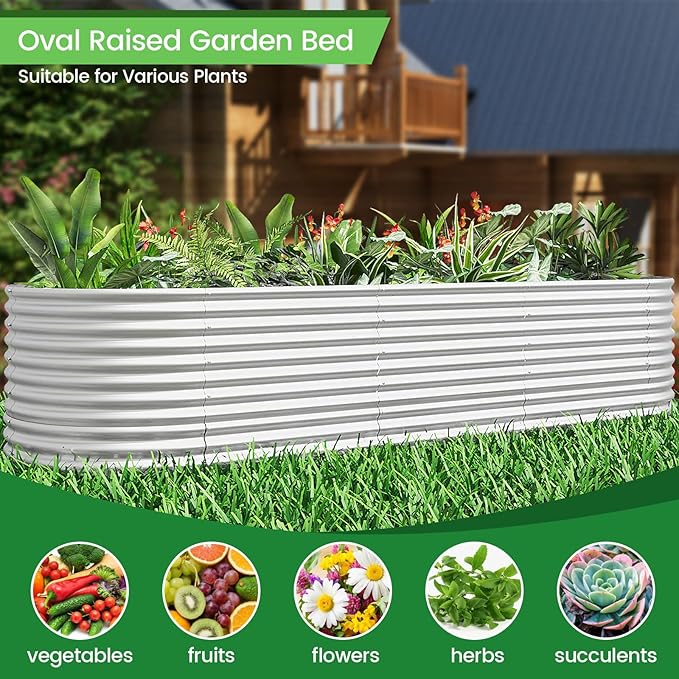 FRIZIONE 2pcs 9 in 1 Tall 8x2ft Galvanized Raised Garden Bed Outdoor,Steel Garden Bed for Vegetables,Above Ground Garden Box for Flower,Metal Raised Beds for Gardening-Ruum Studio Home