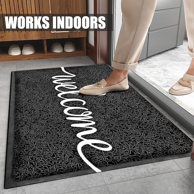 Door mat, Outdoor Indoor Welcome mat, Durable Non-Slip Easy to Clean Front Doormat, Entrance Rectangular Doormat, for high Traffic Areas (30" x 17.5", Black)-Ruum Studio Home