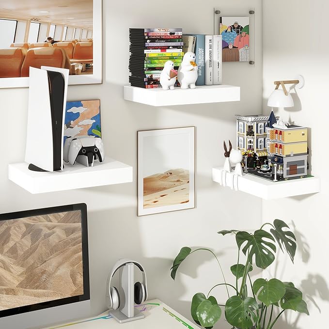 Deep Floating Shelves for Wall | 12 Inch Deep White Floating Shelves Set of 2 | 16W x 12D Rustic Wood Wide Wall Shelves | Bookshelf Laundry Shelf TV Shelf-Ruum Studio Home
