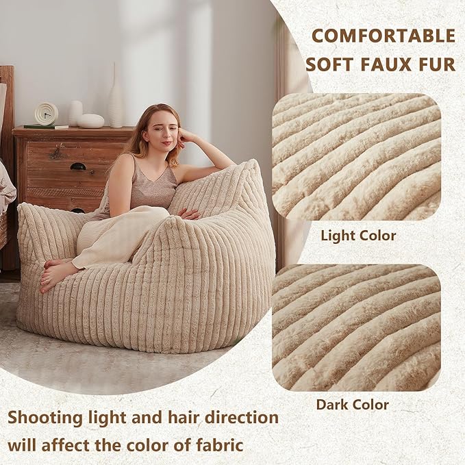Giant Bean Bag Chairs for Adults Teens, Large Bean Bag Sofa Chairs with Filling Comfy Fuzzy BeanBag Chair with Armrests for Bedroom Living Room Reading-Ruum Studio Home