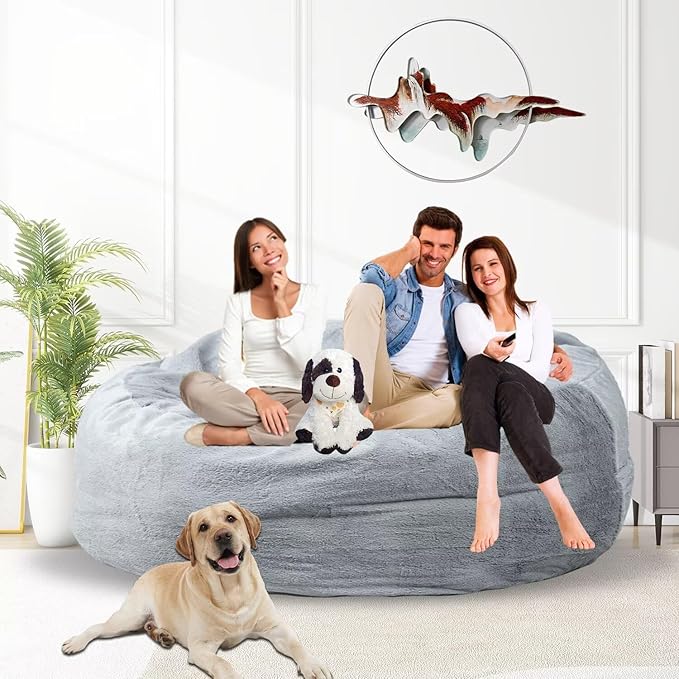Bean Bag Chair for Adults 5FT,Soft Removable Cover for Teens/Girls Bedroom,Fluffy Giant Round Floor Beanbag Lounger Chairs (No Filler,Light Gray)-Ruum Studio Home