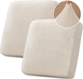 H.VERSAILTEX Velvet Stretch Couch Cushion Cover Plush Cushion Slipcover for Chair Loveseat Sofa Cushion Furniture Protector Seat Cushion Sofa Cover (2 Piece Large Sofa Cushion Covers, Ivory Striped)-Ruum Studio Home