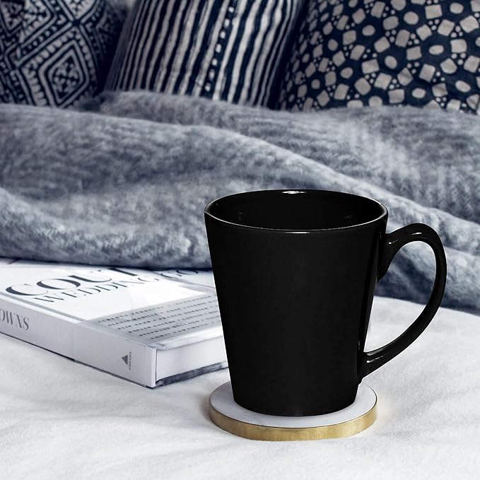 DISCOUNT PROMOS Glossy Ceramic Latte Coffee Mug 12 oz. Set of 10, Bulk Pack - Perfect for Tea, Espresso, Cappuccino, Hot Cocoa - Black-Ruum Studio Home