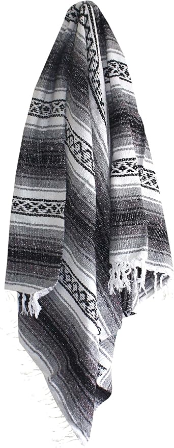 Del Mex Classic Mexican Blanket, Large Authentic Woven Falsa Throw (70"x50"), Artisan Southwest Décor for Beach, Yoga, Outdoors (Gray)-Ruum Studio Home