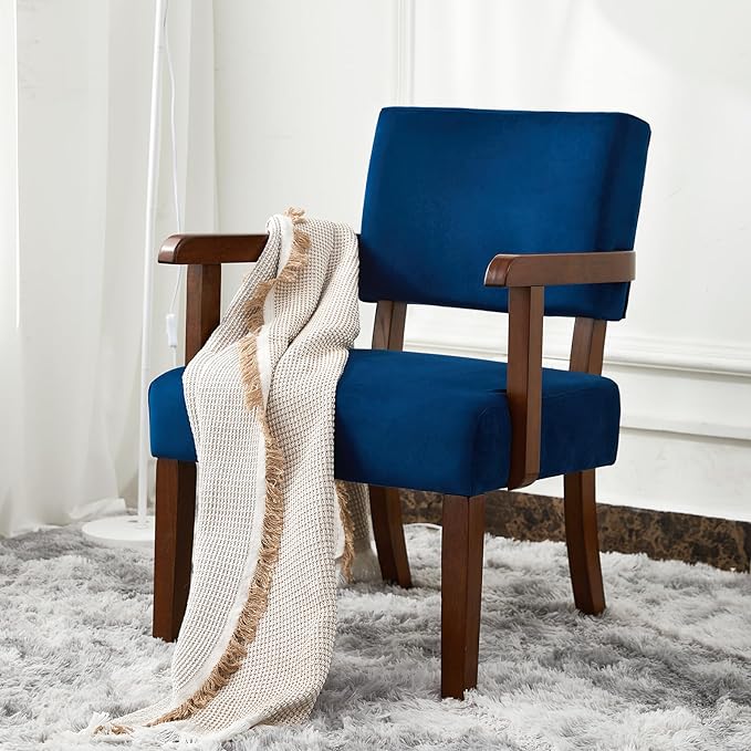 Accent Chair Set of 2 with Table, Living Room Chairs with Velvet Soft Seat & Armrests for Living Room Bedroom Reading Room Waiting Room (Velvet Navy)-Ruum Studio Home