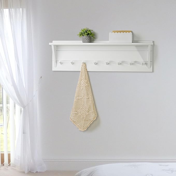 WEBI Coat Rack Wall Mount with Shelf,8 Peg Hooks,34" Long Entryway Wall Shelf with Hooks Underneath for Hanging Coats,Caps,Jacket,Clothes,White-Ruum Studio Home