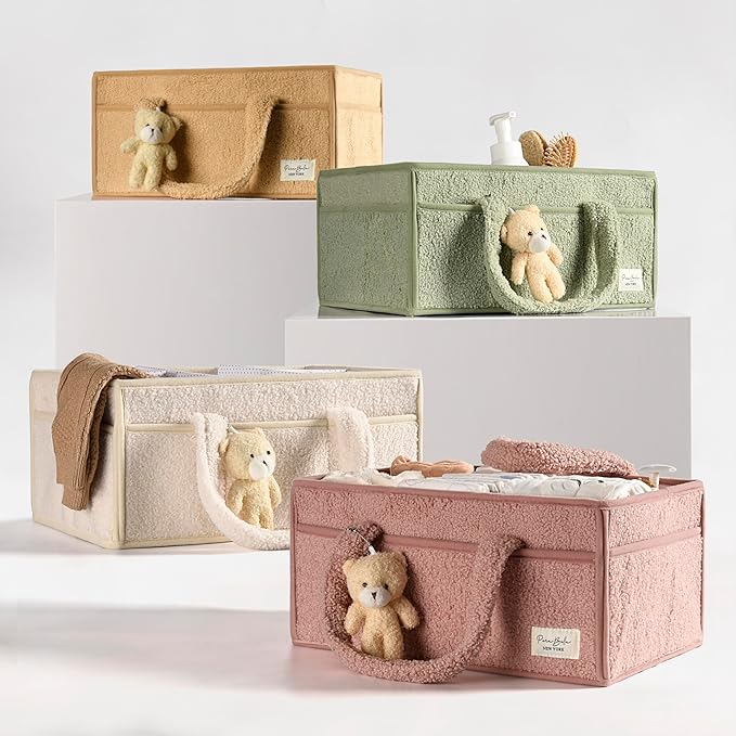PeraBella Baby Diaper Caddy Organizer with Handle, Boy & Girl Shower Gift Basket, Portable Diaper Storage Basket Bin for Wipes, Newborn Baby Essentials Registry Search Must Haves, Car Caddy Organizer-Ruum Studio Home