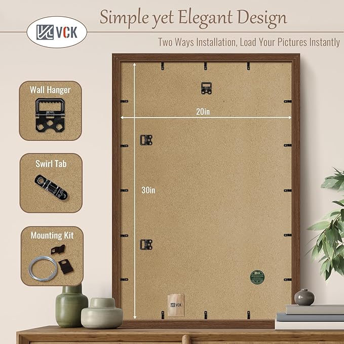 VCK 20x30 Brown Poster Frame 3 Pack, Wood Picture Frame with Exclusive Wood Grain, Wall Mounting Hanging-Ruum Studio Home