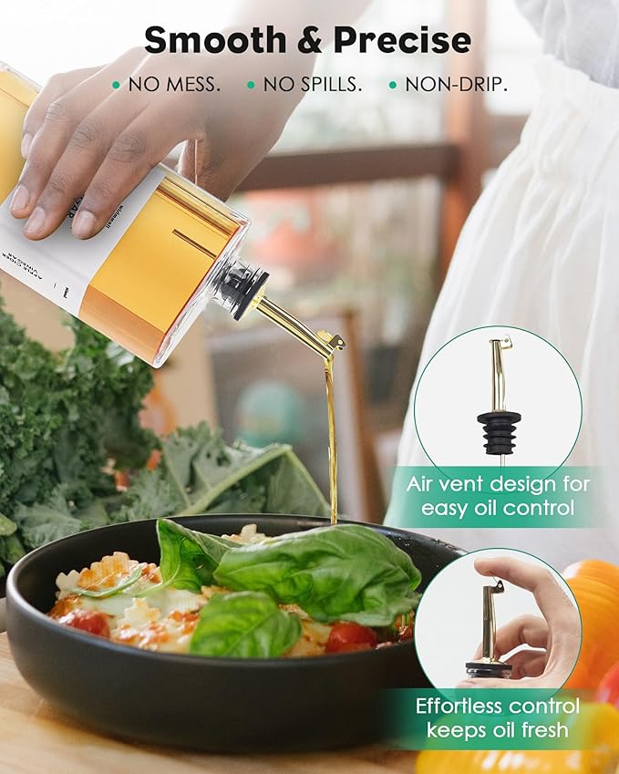 Olive Oil Dispenser For Kitchen, Glass Oil Bottle 500ML Oil And Vinegar Dispenser Set Of 2, Cooking Oil Dispenser With 2 Stainless Steel Pourers & 44 Labels, Soy Sauce Dispenser, Coffee Syrup Bottles-Ruum Studio Home