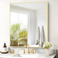 Gold Bathroom Mirror for Wall, 30x36 Inch Rectangle with Metal Frame, Modern Vanity for Bathroom Living Room, Entryway Hangs Horizontal or Vertical-Ruum Studio Home