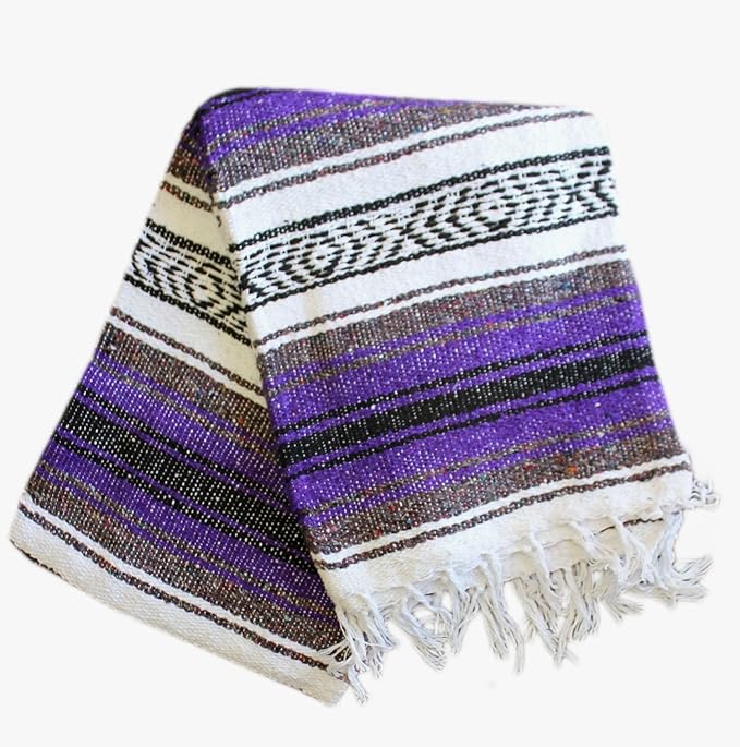 Del Mex Classic Mexican Blanket, Large Authentic Woven Falsa Throw (70"x50"), Artisan Southwest Décor for Beach, Yoga, Outdoors (Purple)-Ruum Studio Home