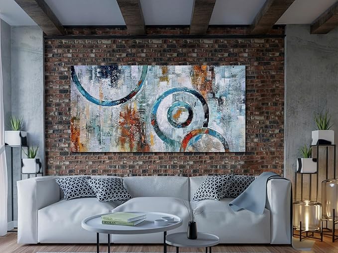 Arjun Abstract Wall Art Geometric Canvas Circle Painting Modern Grey Brown Picture Simple Artwork Framed for Bedroom Living Room Bathroom Home Office Wall Décor, Large Size 48"x24"-Ruum Studio Home