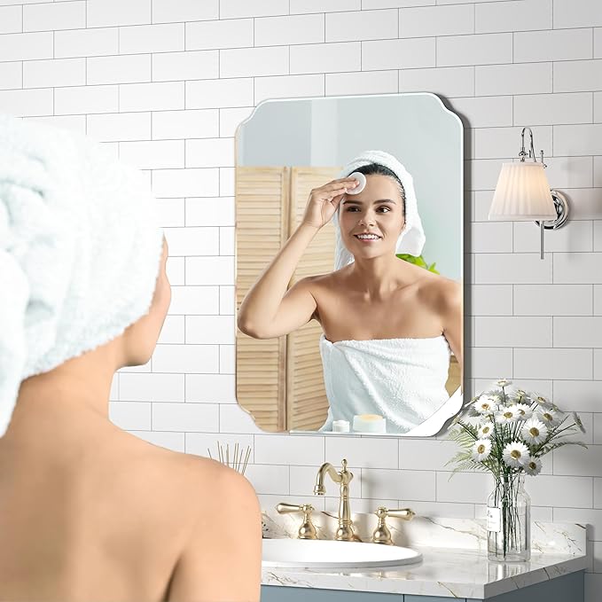Bathroom Mirrors for Over Sink, Frameless Mirrors for Wall, 24x18 Inch Beveled Bathroom Mirror, Bathroom Vanity Mirror for Bedroom Living Room Entryway Home Decor-Ruum Studio Home