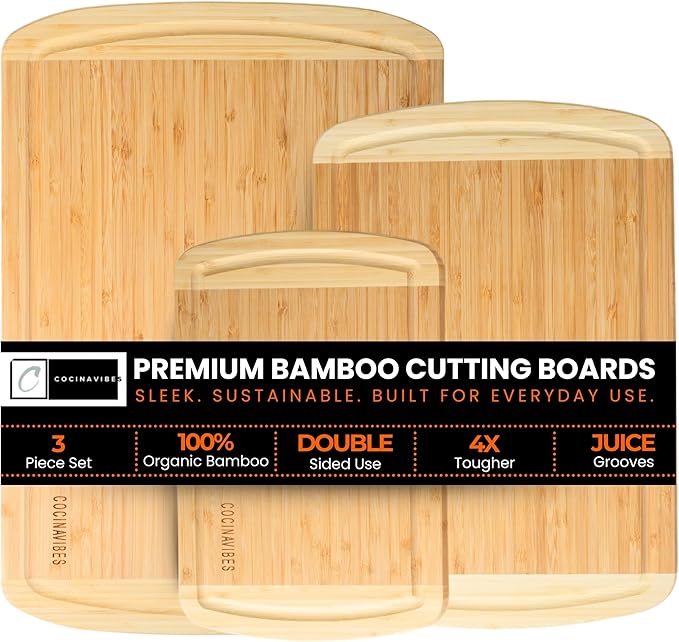 Bamboo Cutting Board Set – Charcuterie & Chopping Boards for Kitchen, Large & Small Sizes, Safe Cutting Boards for Meat, Cheese, Pizza – Home & Kitchen Gift Idea-Ruum Studio Home