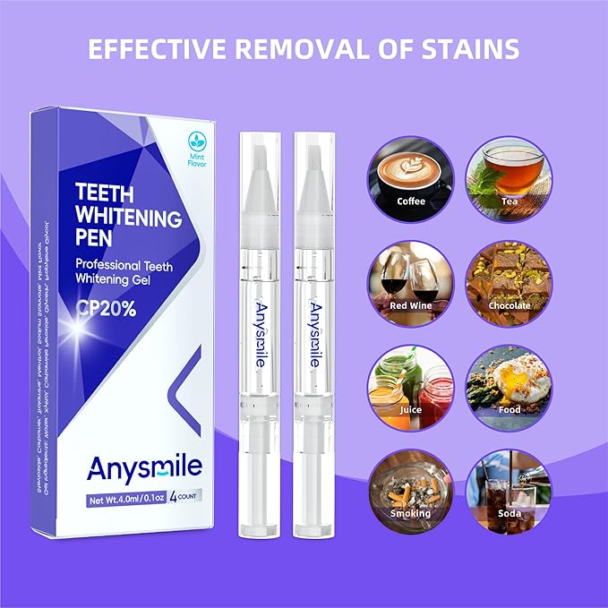 Teeth Whitening Pens Non Sensitive Teeth Whitener Gel with Effective 20% Carbamide Peroxide, 4 Professional Tooth Whitening Gel Pens 2ml/Pen-Ruum Studio Home